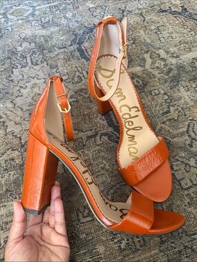 Sam Edelman Block Heels Orange Patent Leather Size 9.5 NEW NWOB